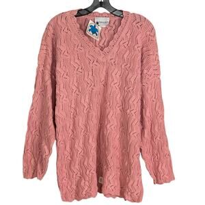 Vintage Womens NWT 1980s OSFM Turtle Bay Pink Cotton V Neck Pullover Sweater